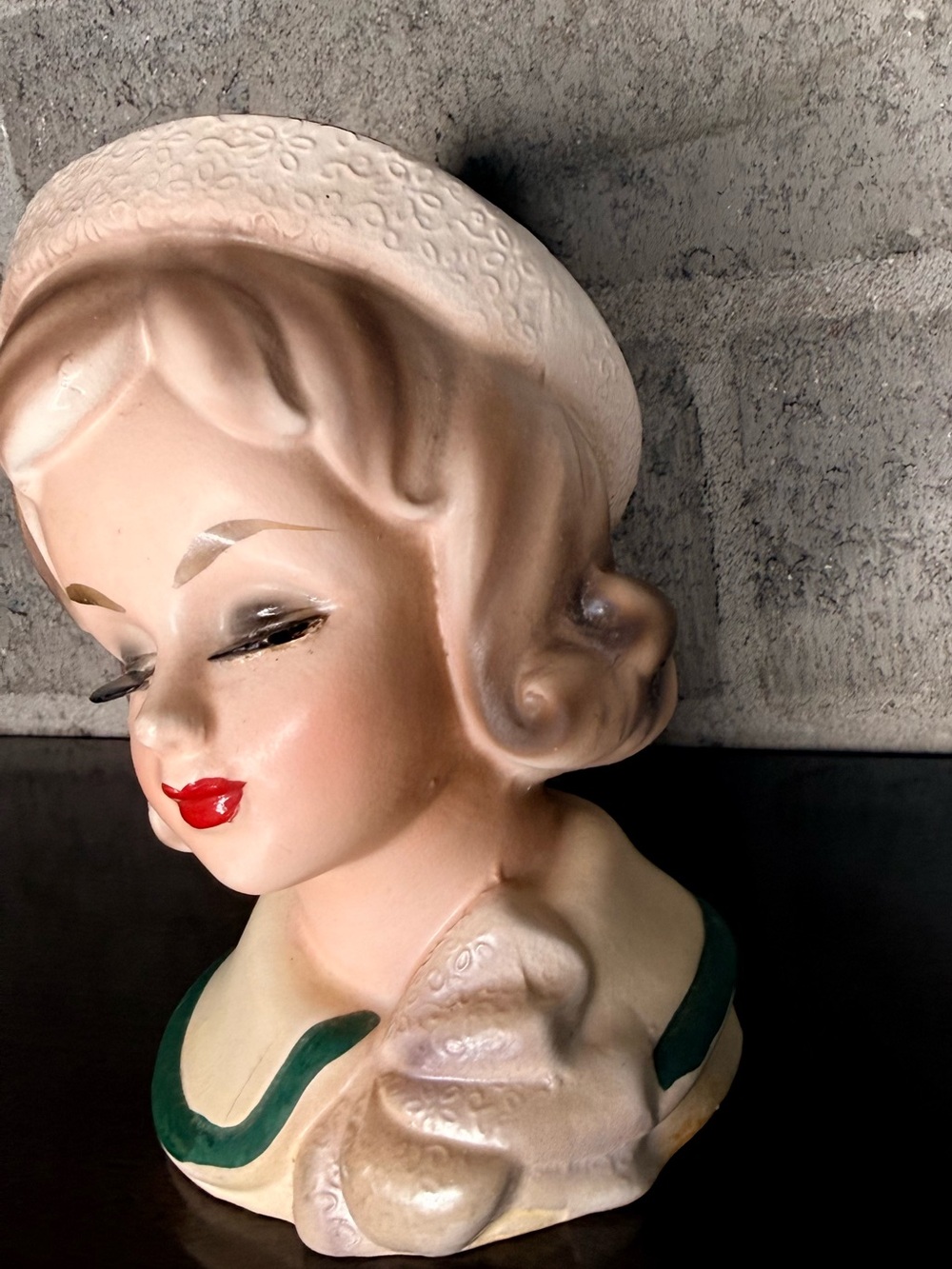 Vintage Lady Head Vase w/ Pink Roses | Mid Century Ceramic Planter Glam Decor - Picture 3 of 9